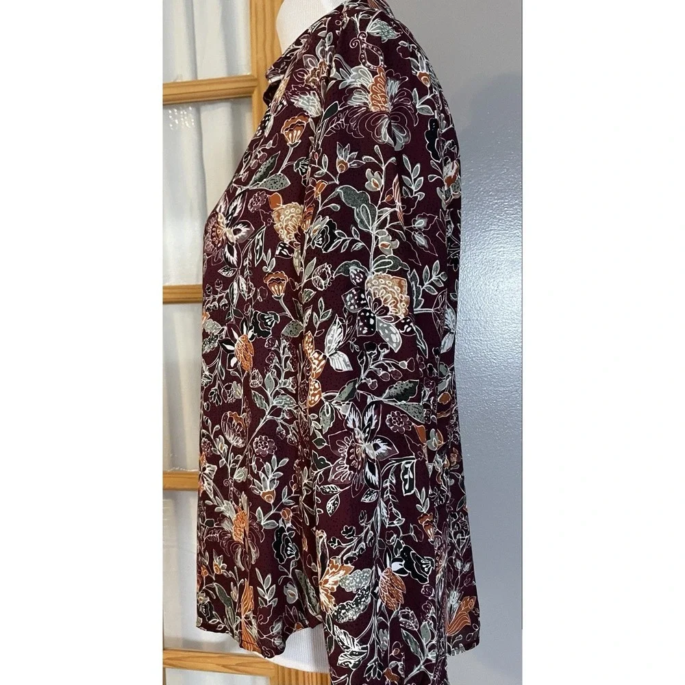 Anthropologie Philosophy Floral Button Blouse Sz M Burgundy Orange Career Boho - Picture 2 of 12